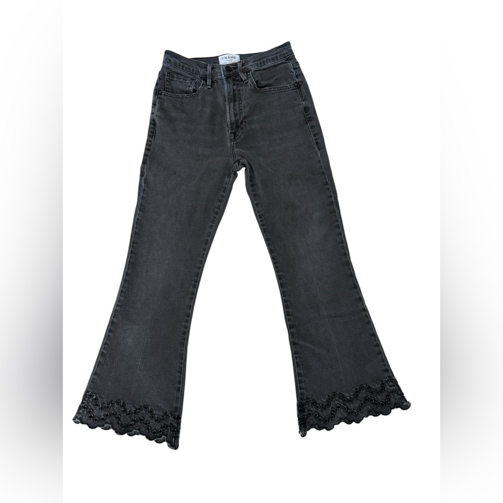 FRAME Denim  Eyelet-Hem Cropped Lacey Flared Jeans – Size 25 - Picture 6 of 8